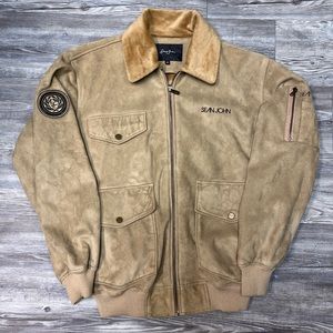 Vintage Y2K Sean John Faux Suede Leather Fur Collar Bomber Jacket M